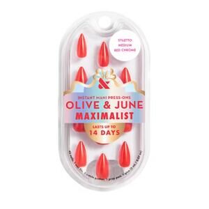 Olive & June Press‑On Nails – Maximalist Red Chrome – Stiletto Medium-‎ 42ct